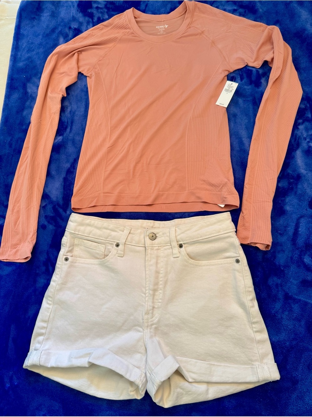 Rust orange NWT Long Sleeve Athletic Top and white shorts